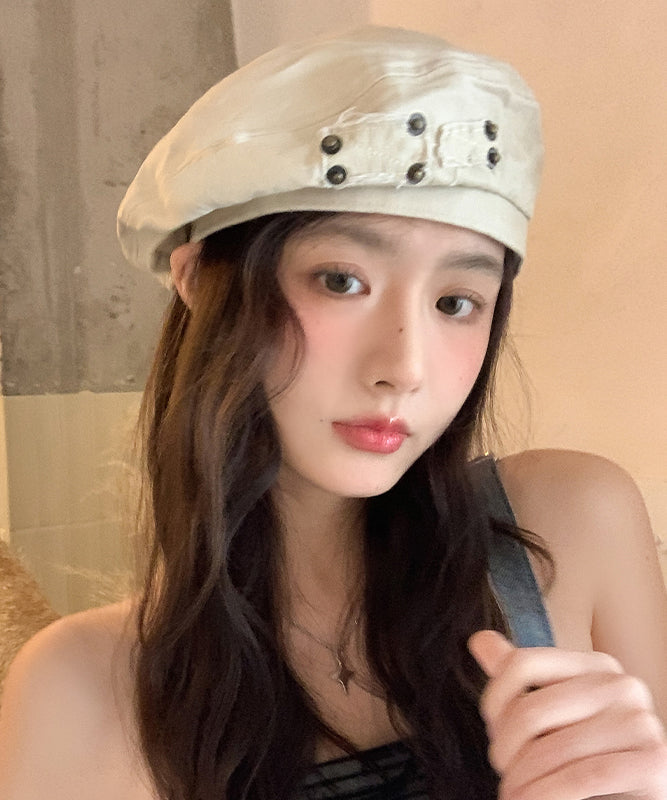 Beige Versatile Denim Beret Hat
