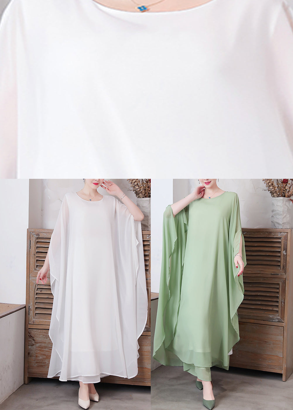 White Chiffon Long Holiday Dresses Long Sleeve