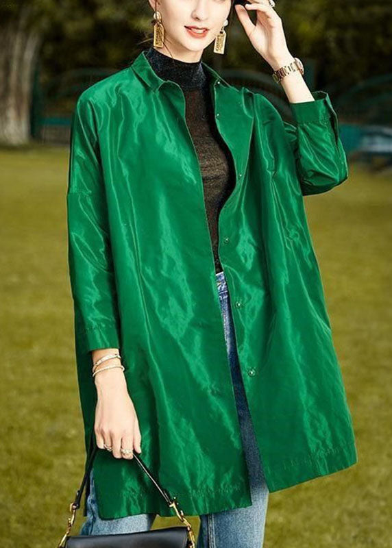 Green Peterpan Collar Button Side Open Fall Long Sleeve Coat