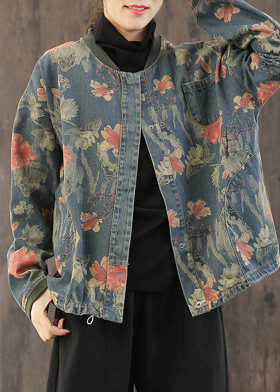 Retro Print Button Fall Denim Coat