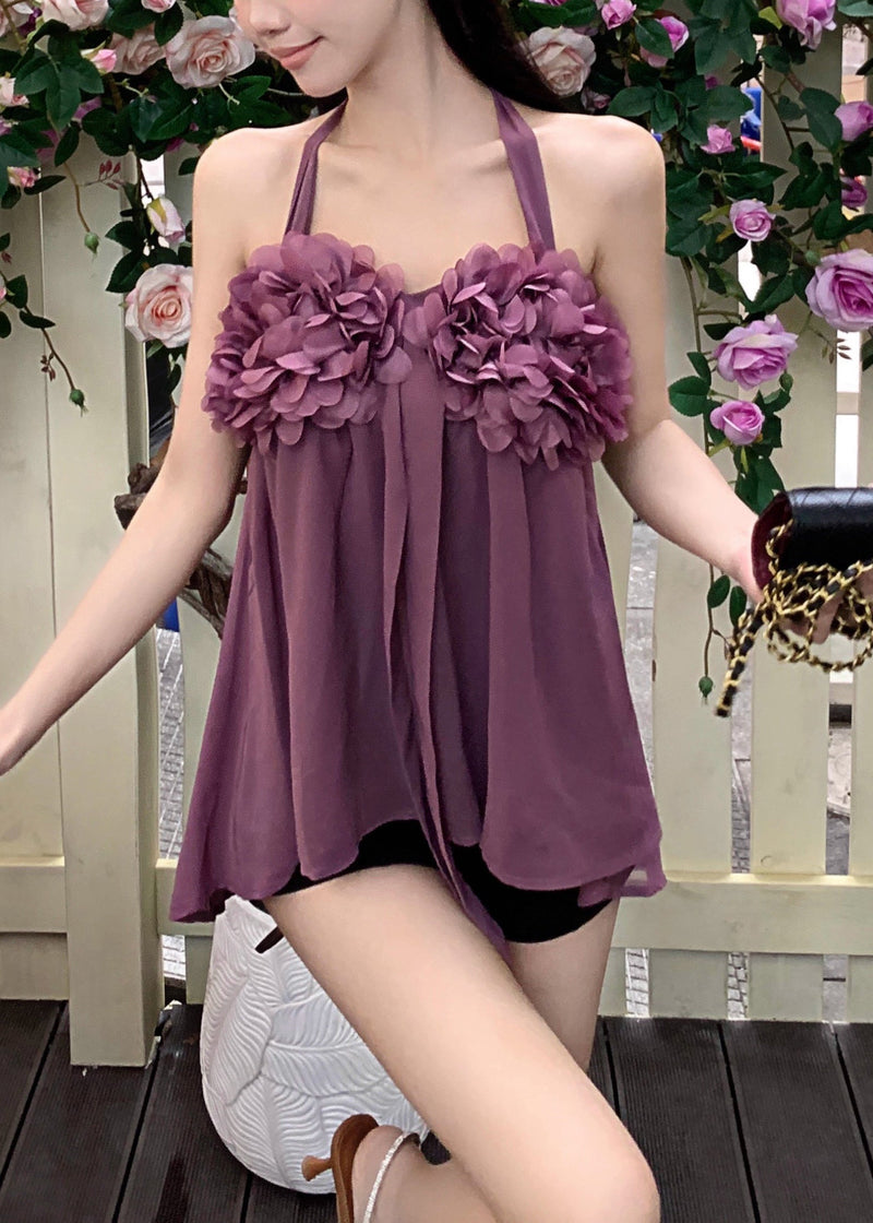 Purple Chiffon Halter Tops Summer