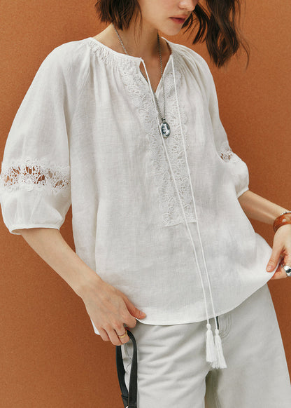 Yellow O Neck Patchwork Cotton Shirt Top Summer