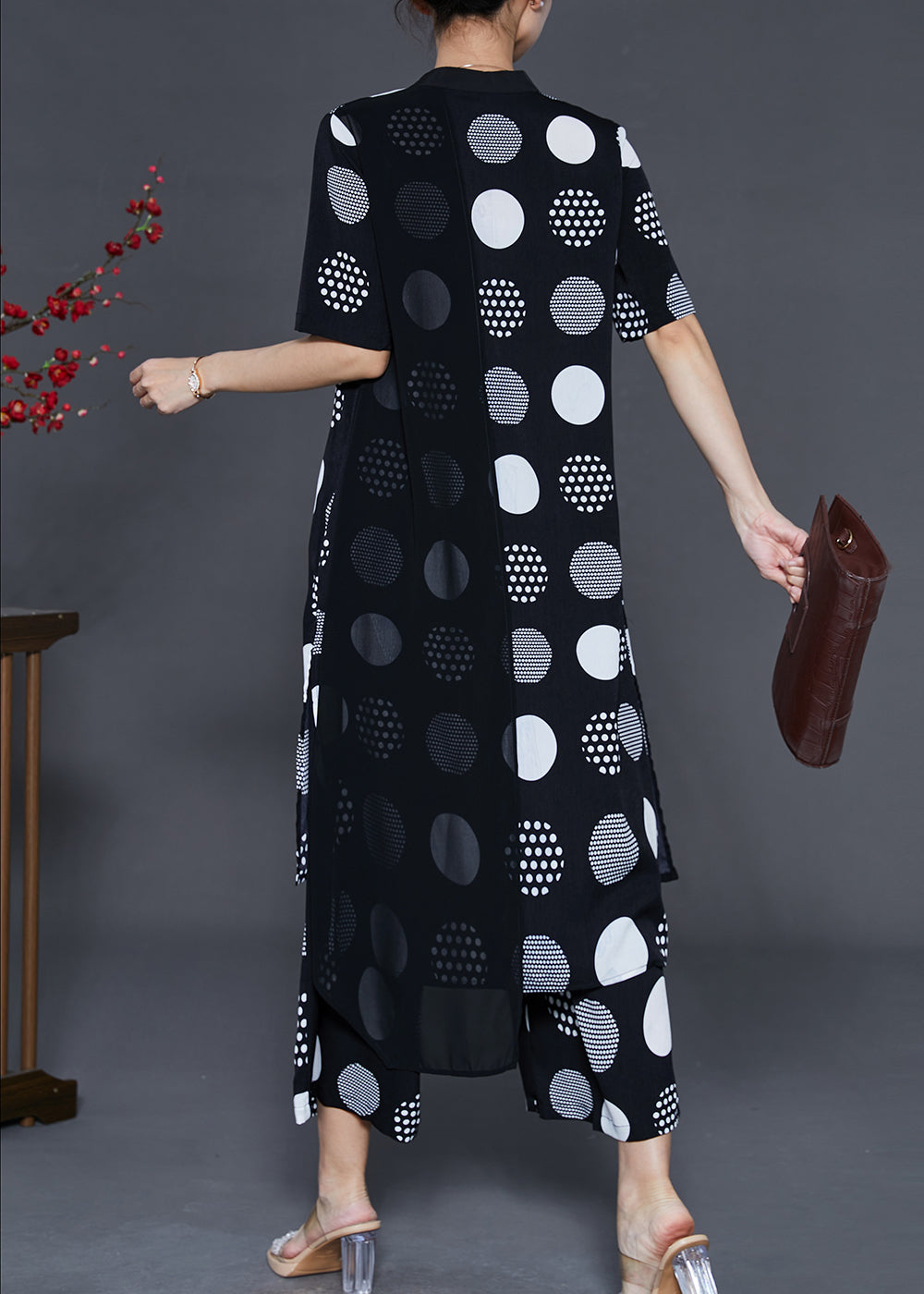 Black Print Draping Chiffon Two Pieces Set Summer