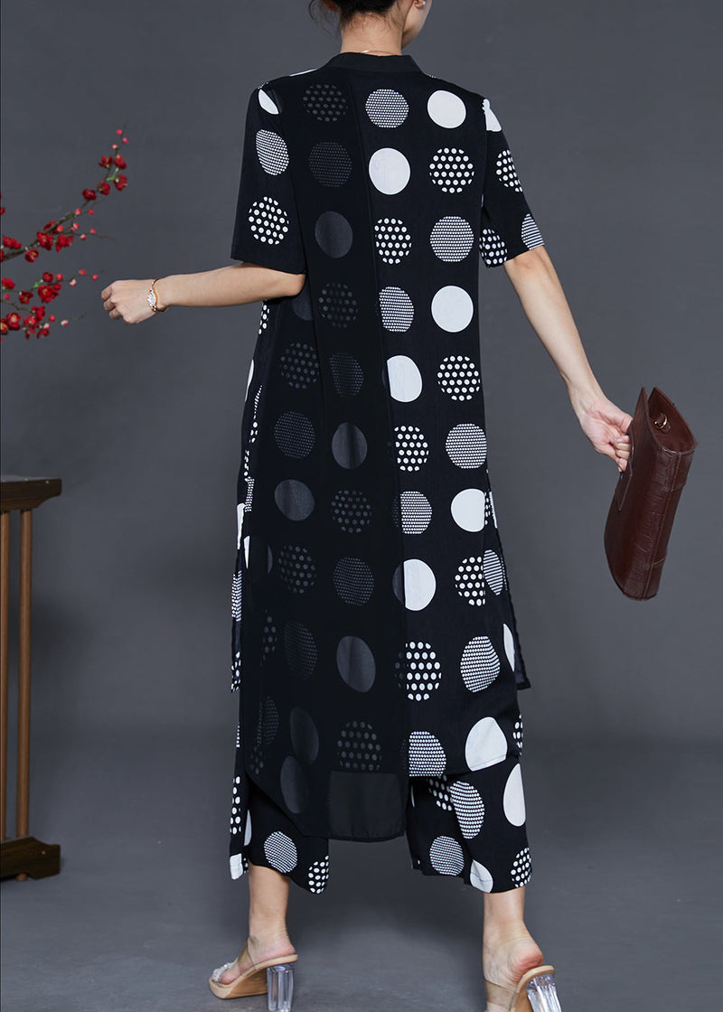 Black Print Draping Chiffon Two Pieces Set Summer