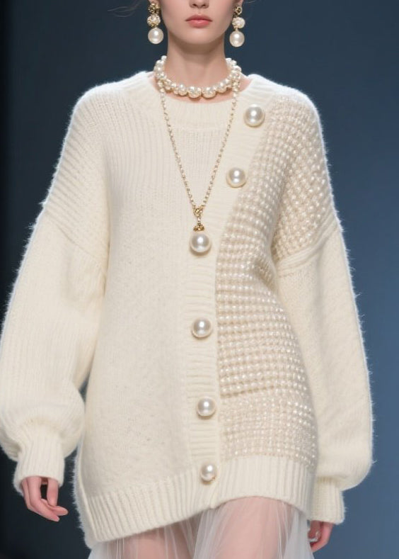 Beige O Neck Tulle Patchwork Knit Sweater Dress Fall
