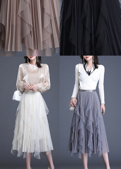 White Patchwork Tulle a Line Fall Skirt
