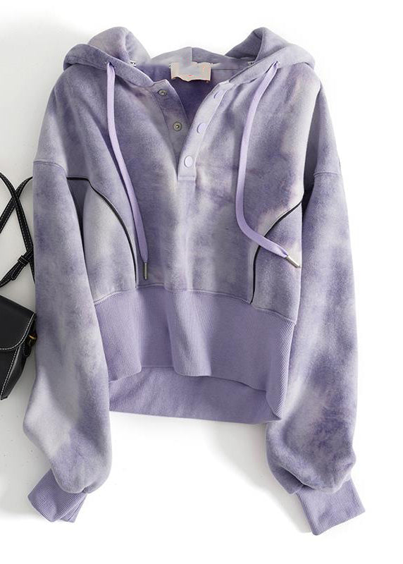 Grey Tie Dye Drawstring Hooded Sweatshirts Top Spring