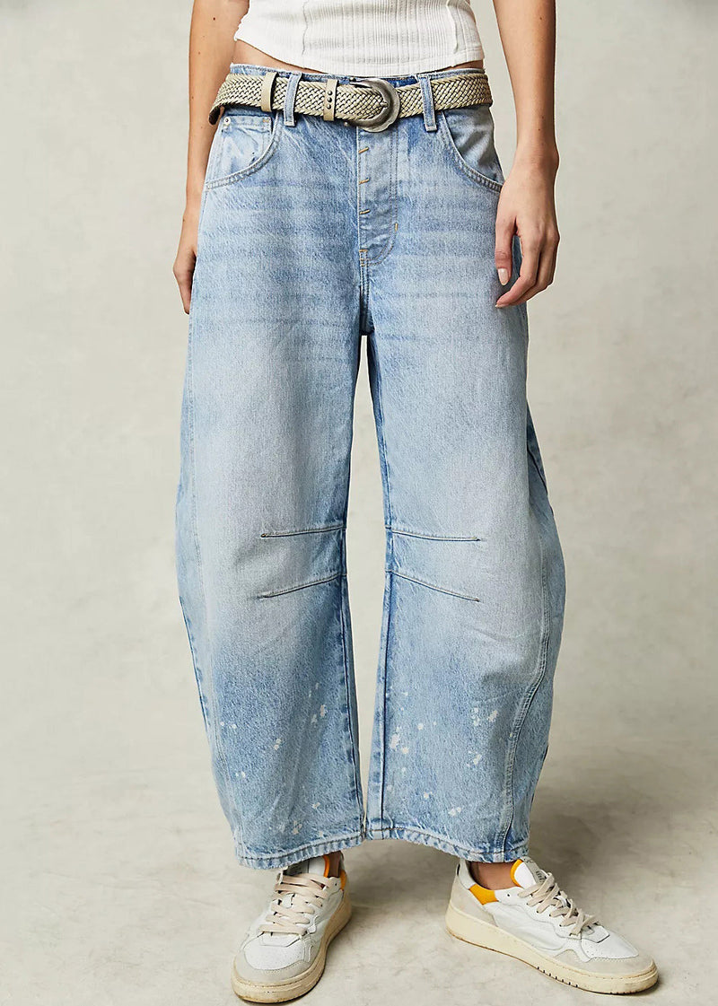 Modern Blue Pockets High Waist Denim Crop Pants Summer