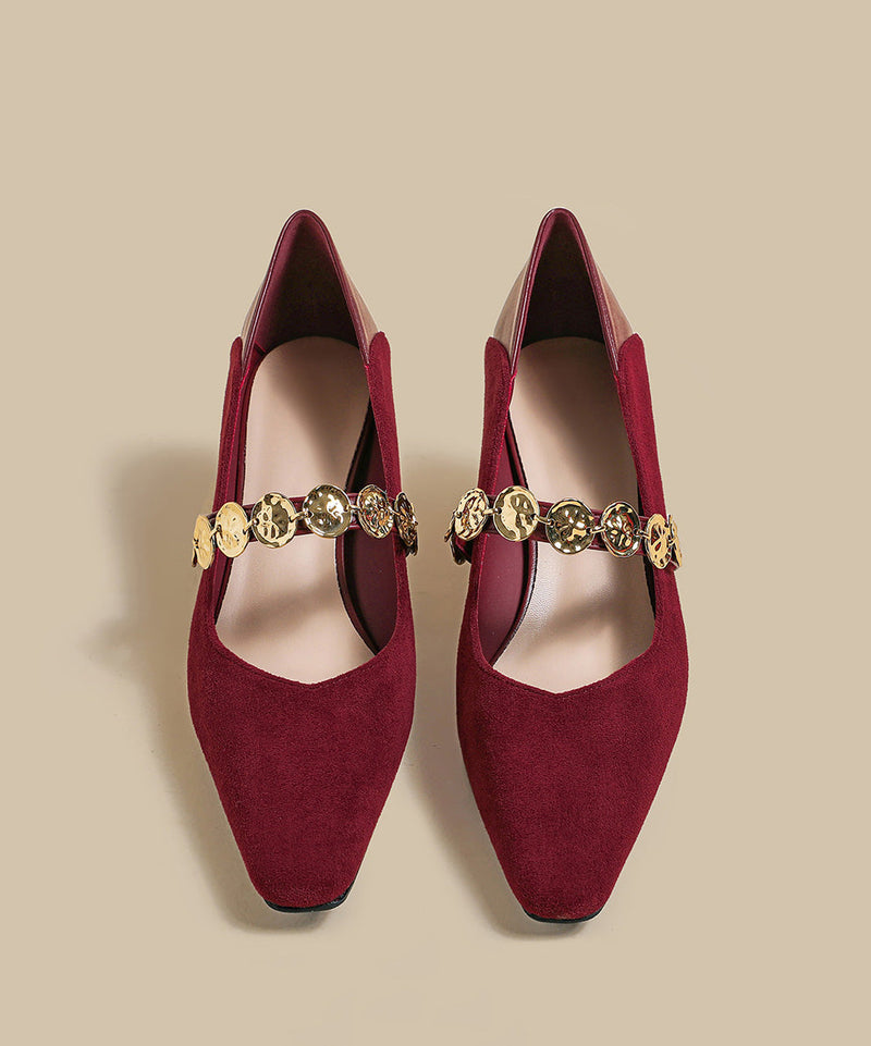 Classy Mulberry Chunky Suede Comfortable Splicing Square Toe