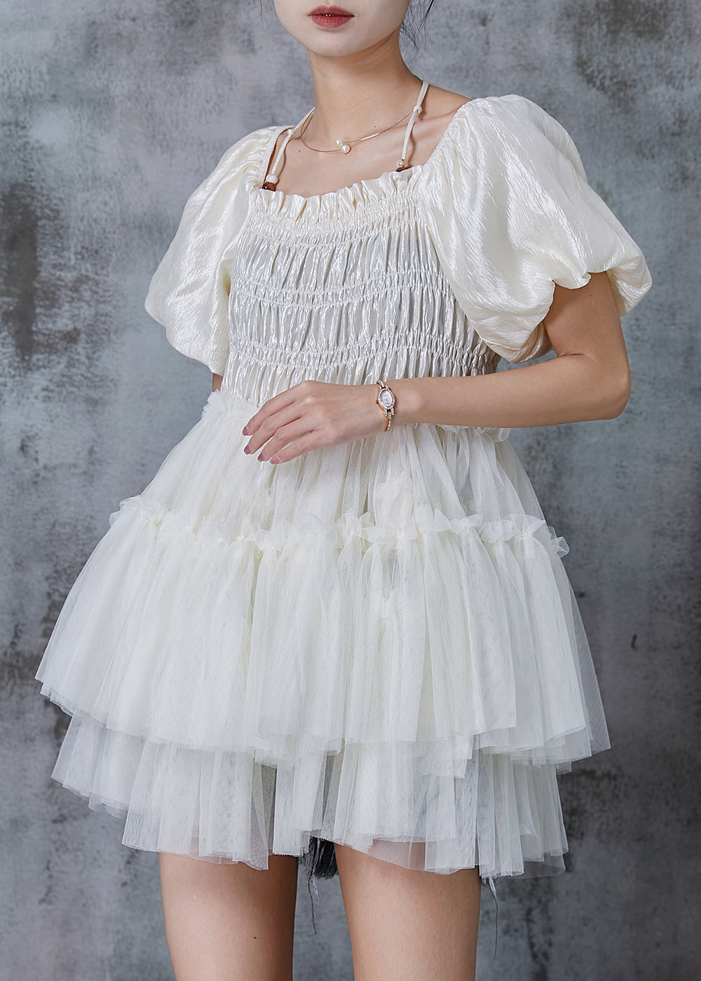White Halter Elastic Silk Mini Dress Summer