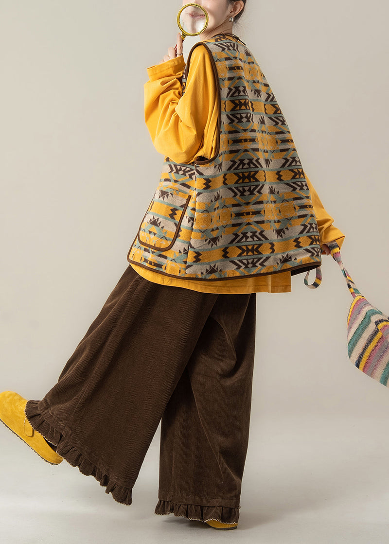 Style Jacquard Vest and T Shirt Wide Leg Pants 3 Piece Outfit Winter