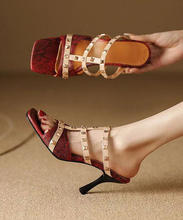 Mulberry Stiletto Faux Leather Rivet Splicing Slide Sandals