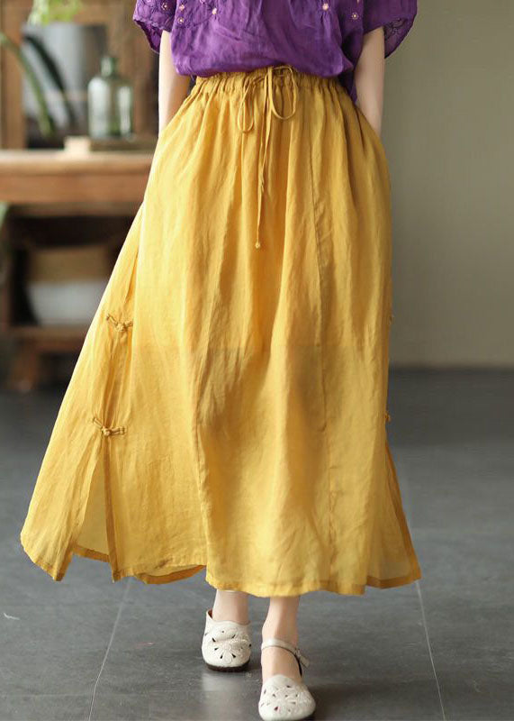 Blue Cinched Pockets Chinese Button Patchwork Cotton Skirts Summer