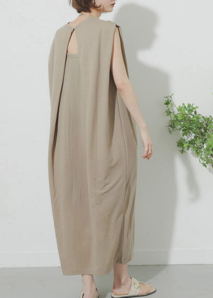 Khaki O-neck Maxi Dress Summer