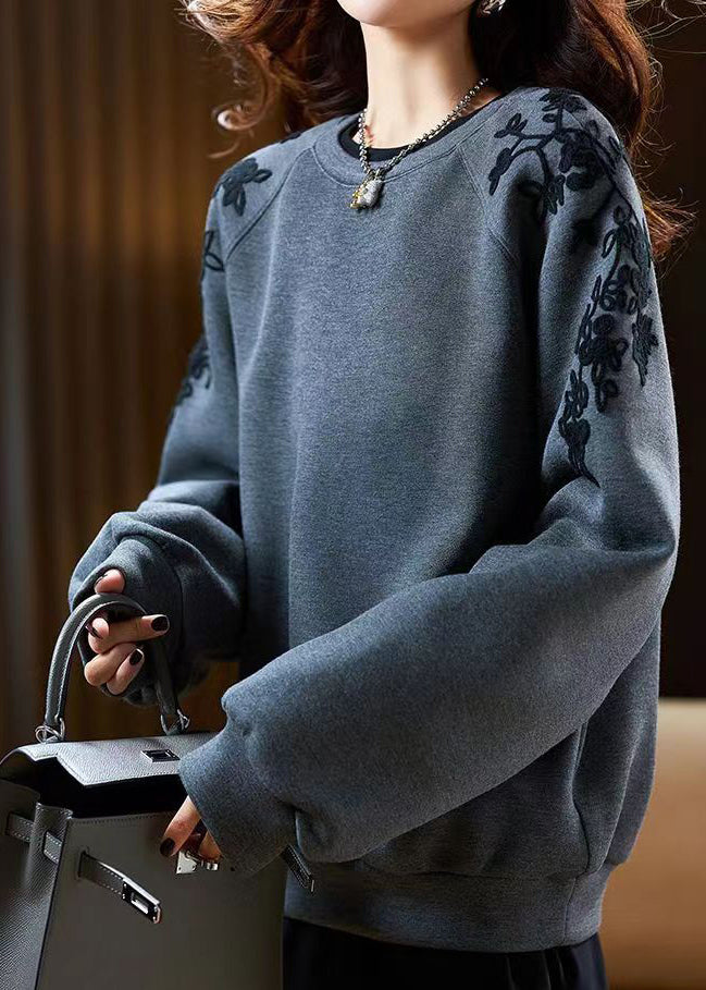 Unique Mulberry Embroidered Cotton Pullover Spring