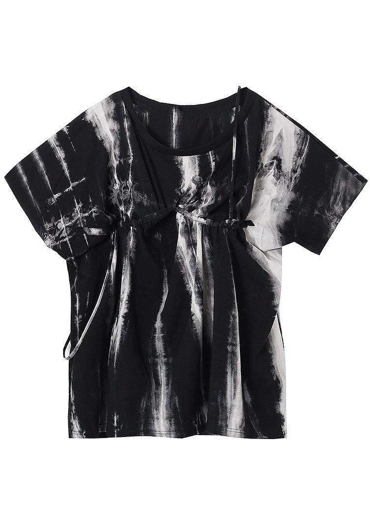 Black Tie Dye One Shoulder Tie Waist Shirt Tops Summer
