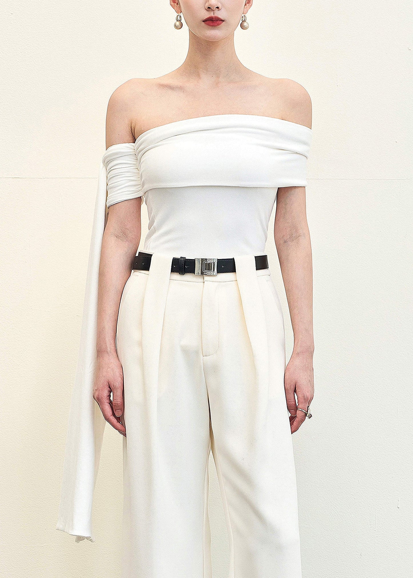 Slim Fit White Slash Neck Cotton Tops Sleeveless