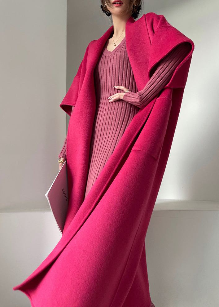 Boutique Rose Pockets Woolen Long Coat Half Sleeve