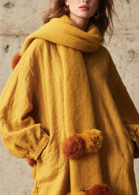 Yellow Oversized Cotton Ankle Dress Fall