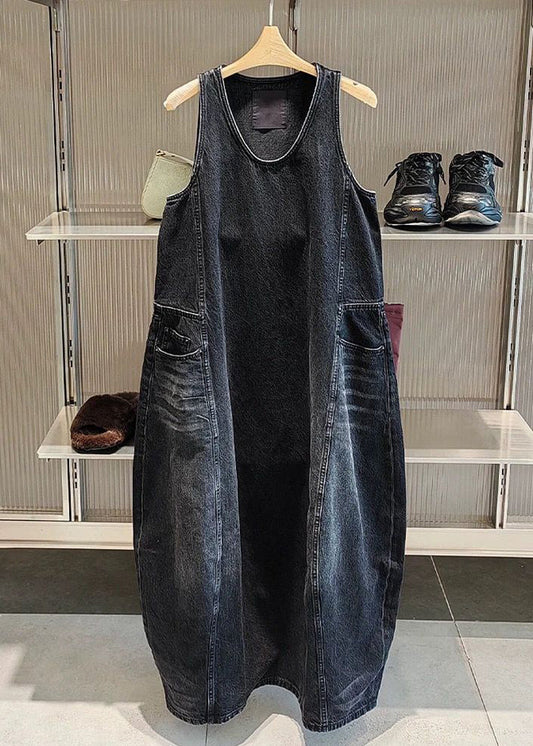 Black Original Design Pockets Long Dress Sleeveless