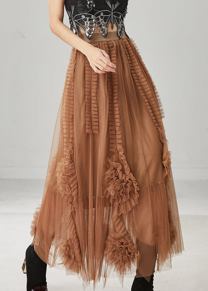 Classy Brown Ruffled Stereoscopic Tulle Skirt Spring