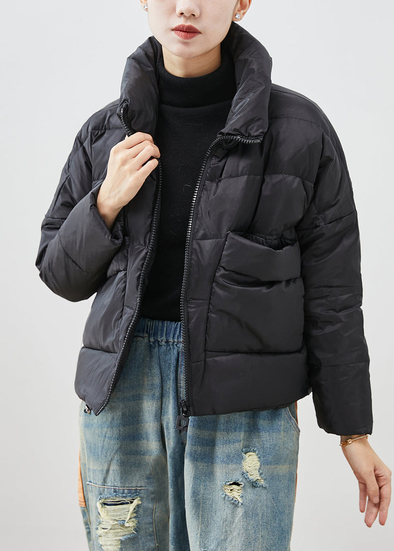 Black Oversized Pockets Duck Down Jackets Winter