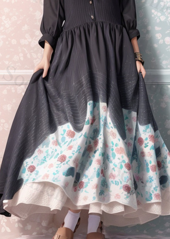 French Black Exra Large Hem Silm Fit Silk Vestidos Dress Summer
