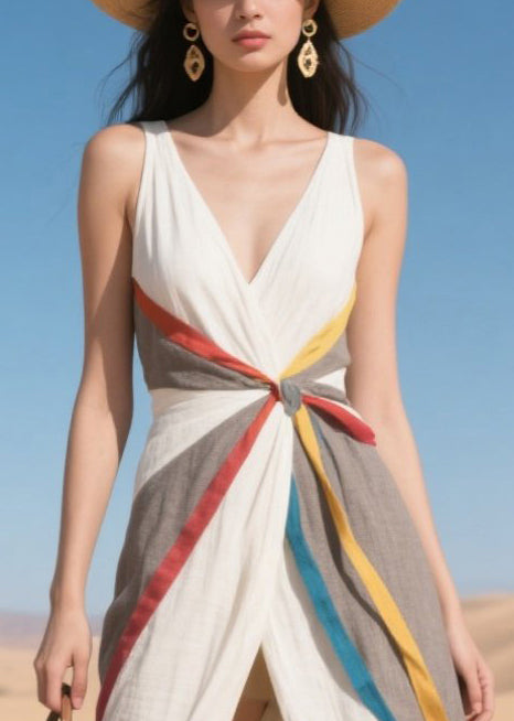 Multicolour Ribbon Patchwork Side Open Cotton Sundress Summer