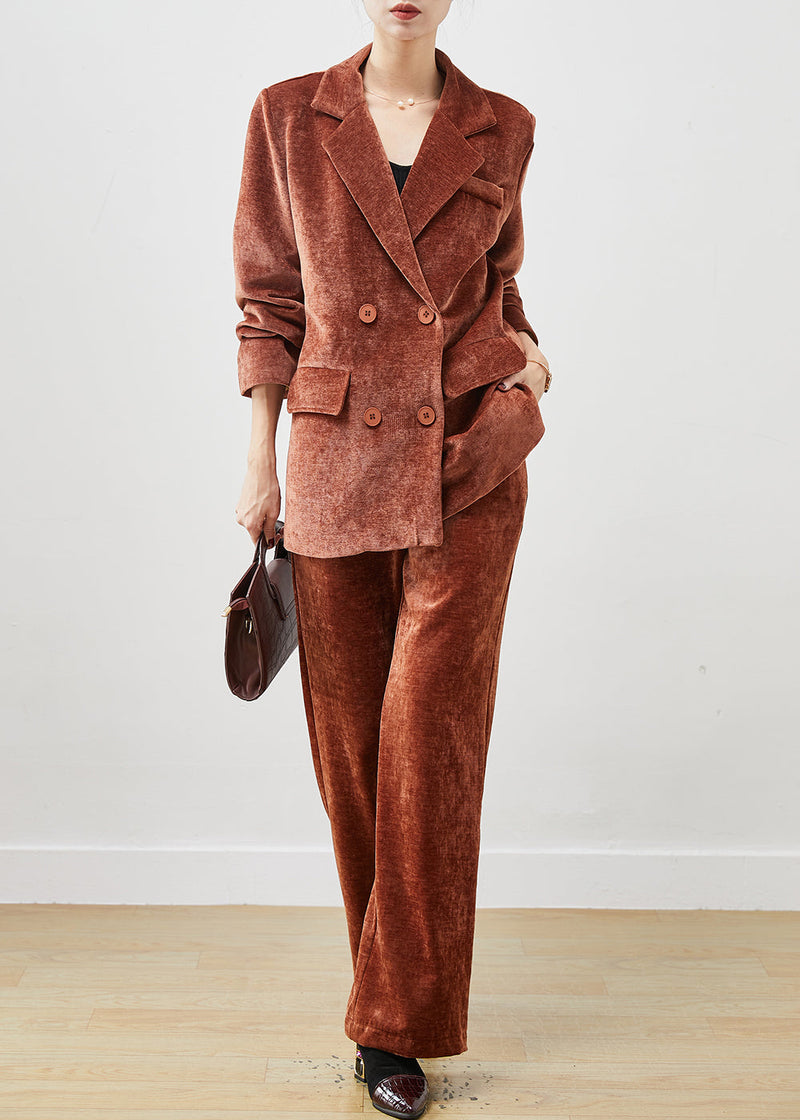 Organic Brick Red Lapel Collar Double Breast Corduroy Two Pieces Set Spring