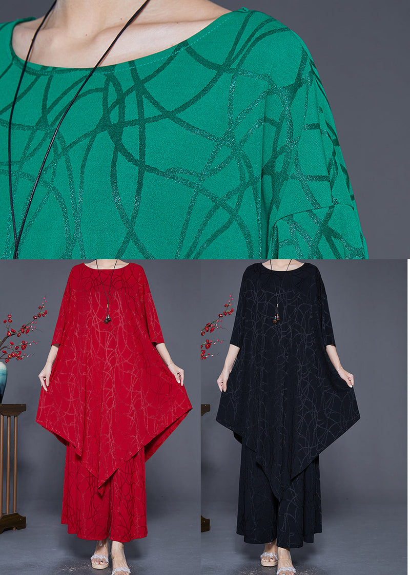 Green Asymmetrical Design Silk Two Pieces Set Summer
