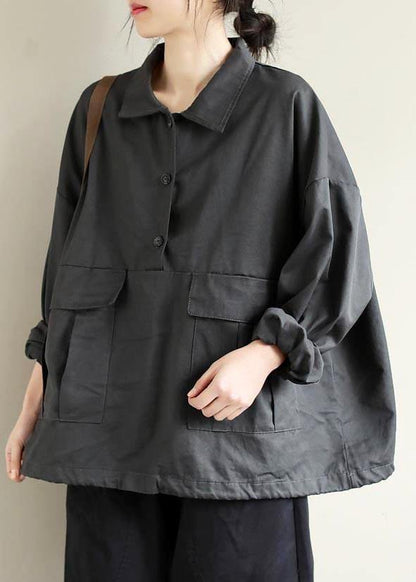 French Lapel Patchwork Spring Clothes for Photography Gray Blouses