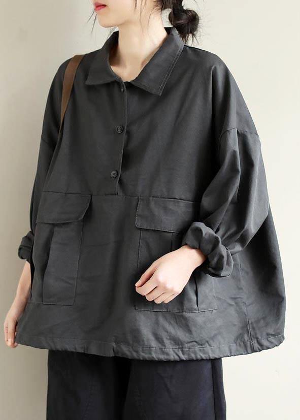 French Lapel Patchwork Spring Clothes for Photography Gray Blouses