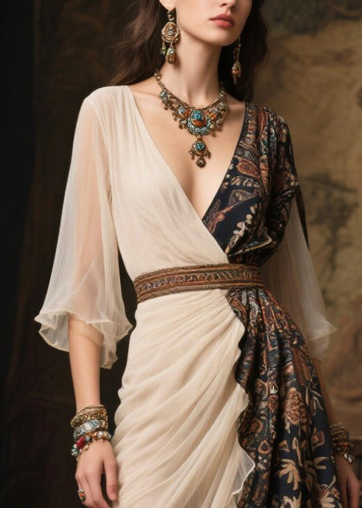 Colorblock Asymmetrical Patchwork Chiffon Robe Dresses Summer