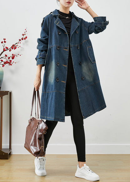 Blue Oversized Double Breast Denim Trench Coats Spring