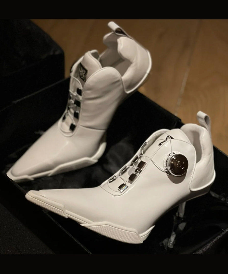 European and American Style Silver Splicing High Heel Boots Pointed Toe