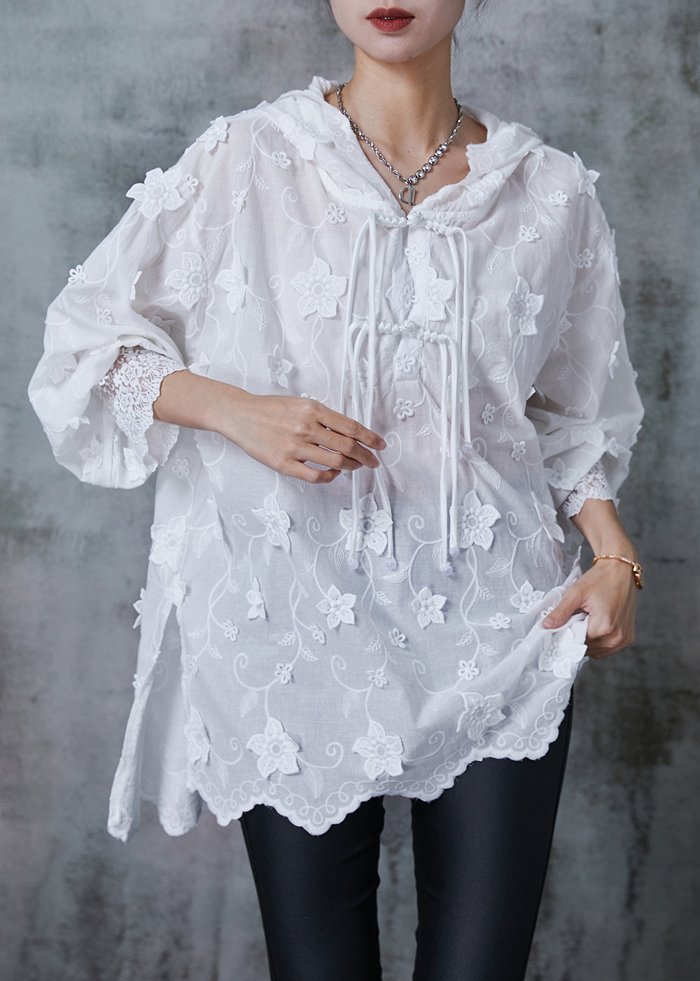 White Embroidered Oriental Shirt Tops Summer