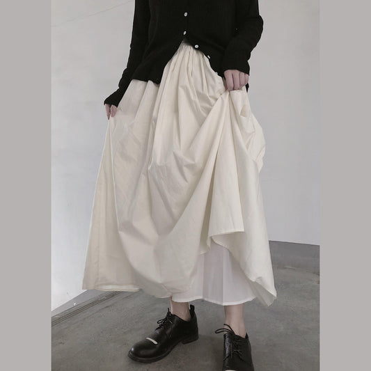 Retro Pleated Skirt White Half Skirt