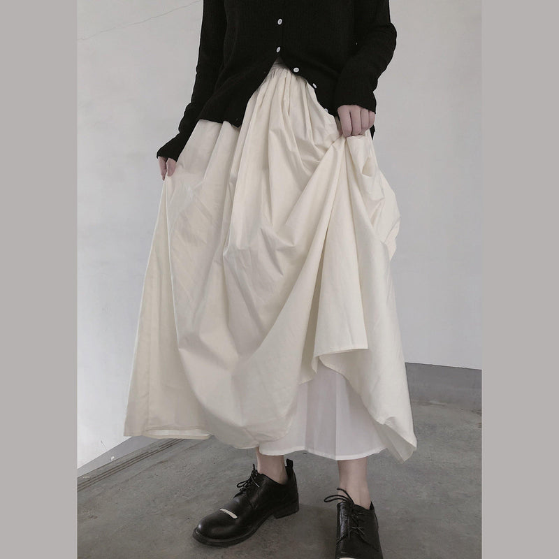 Retro Pleated Skirt White Half Skirt