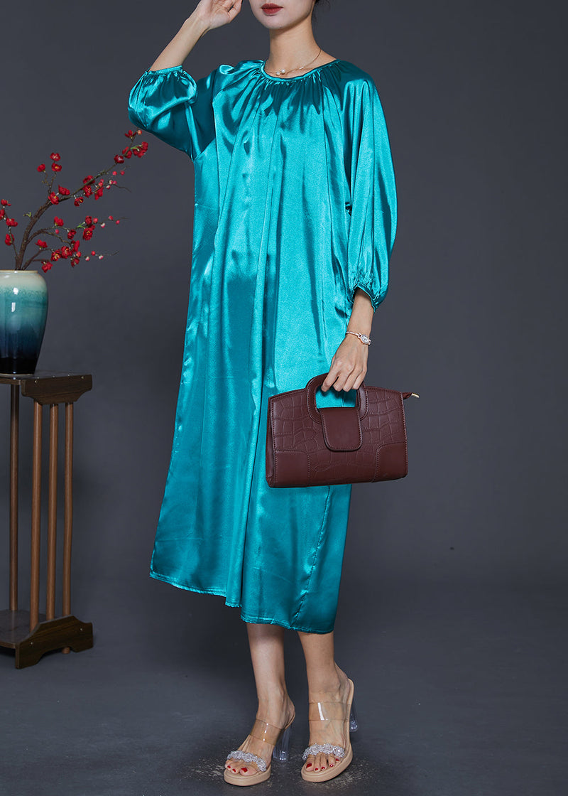 Boutique Peacock Green O-neck Draping Silk Long Dresses Bracelet Sleeve