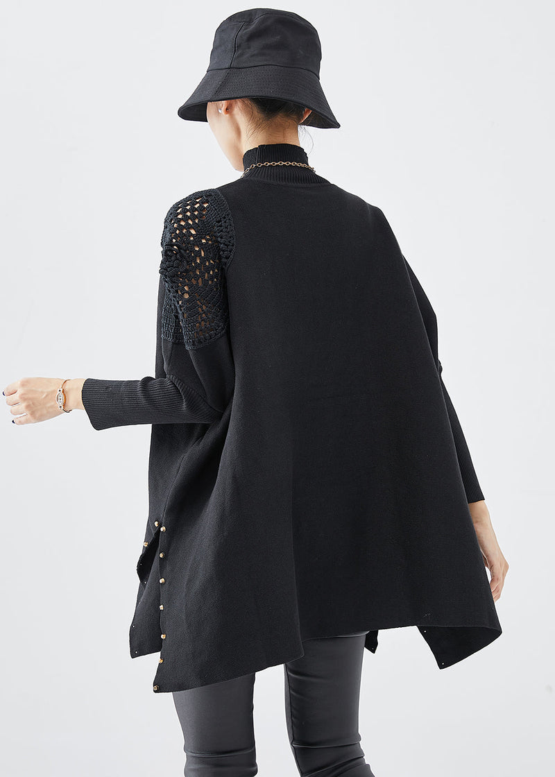 Black Turtle Neck Oversized Side Open Knit Top Fall
