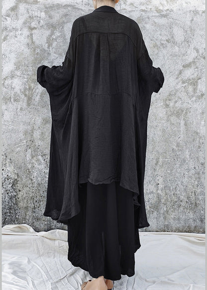 Black Loose Upf 50+ Shirt Tops Low High Design Batwing Sleeve