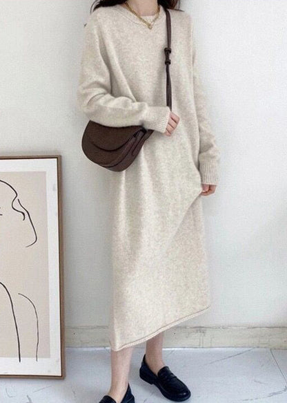 Light Grey Cozy Long Cashmere Knit Sweater Dress Fall