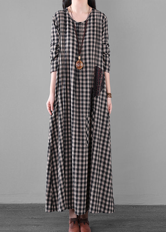 Black White Plaid a Line Long Dresses Spring