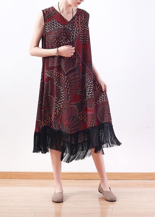 Unique Chocolate Print Chiffon V Neck Party Dress