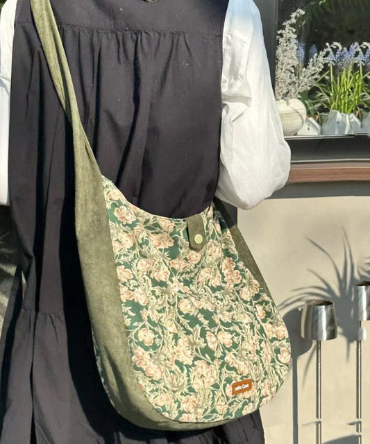 Green Print Patchwork Velour Satchel Handbag