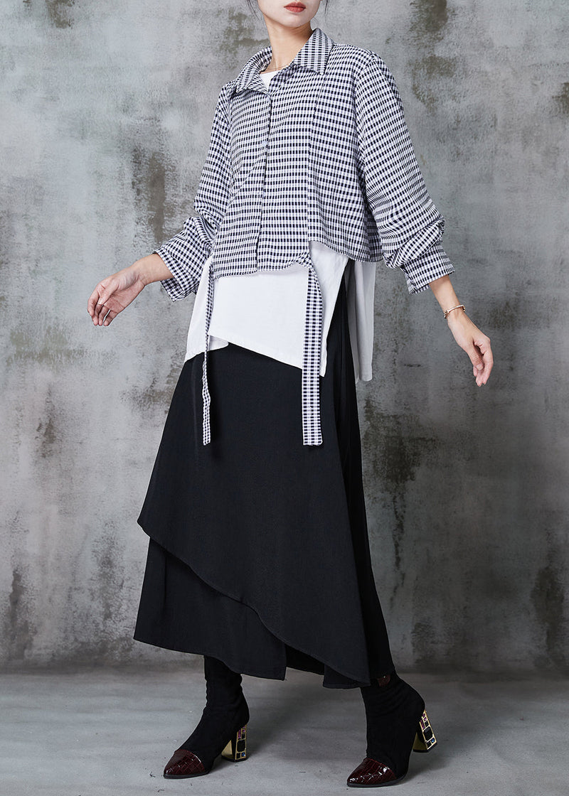 Fine Asymmetrical Patchwork Plaid Cotton Tops and Skirts Two Piece Set Outfits Spring