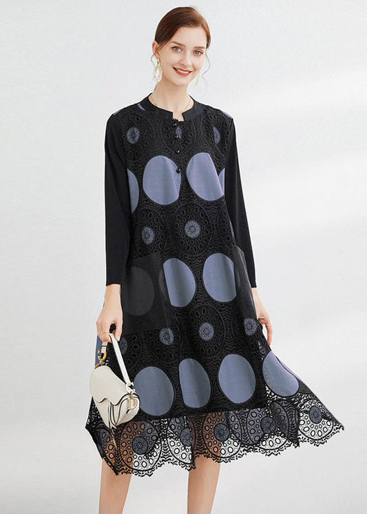 Grey Hollow Out Lace Dresses V Neck Spring