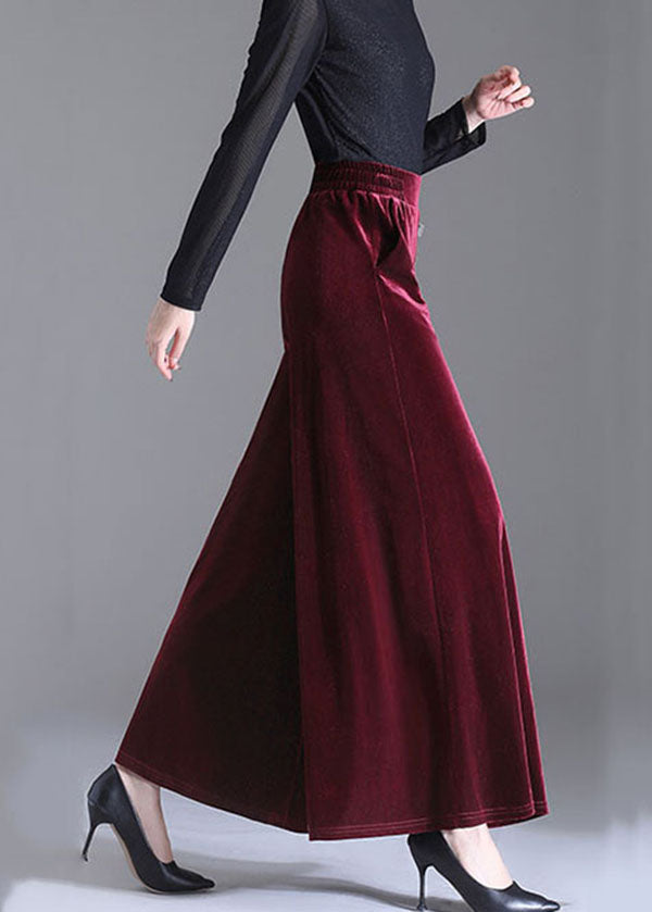Mulberry Pockets Patchwork Velour Wide Leg Pants Fall