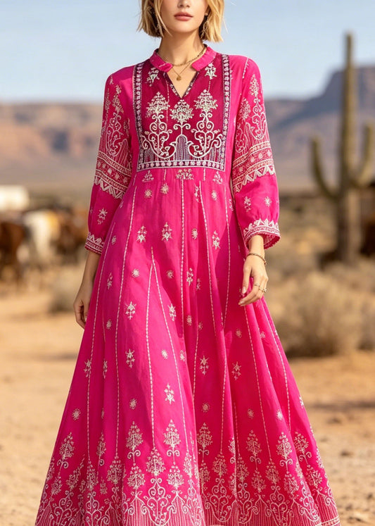 Rose V Neck Print Exra Large Hem Cotton Dresses Summer