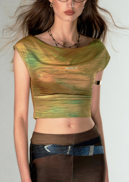 Novelty Green O-neck Print Vest Sleeveless